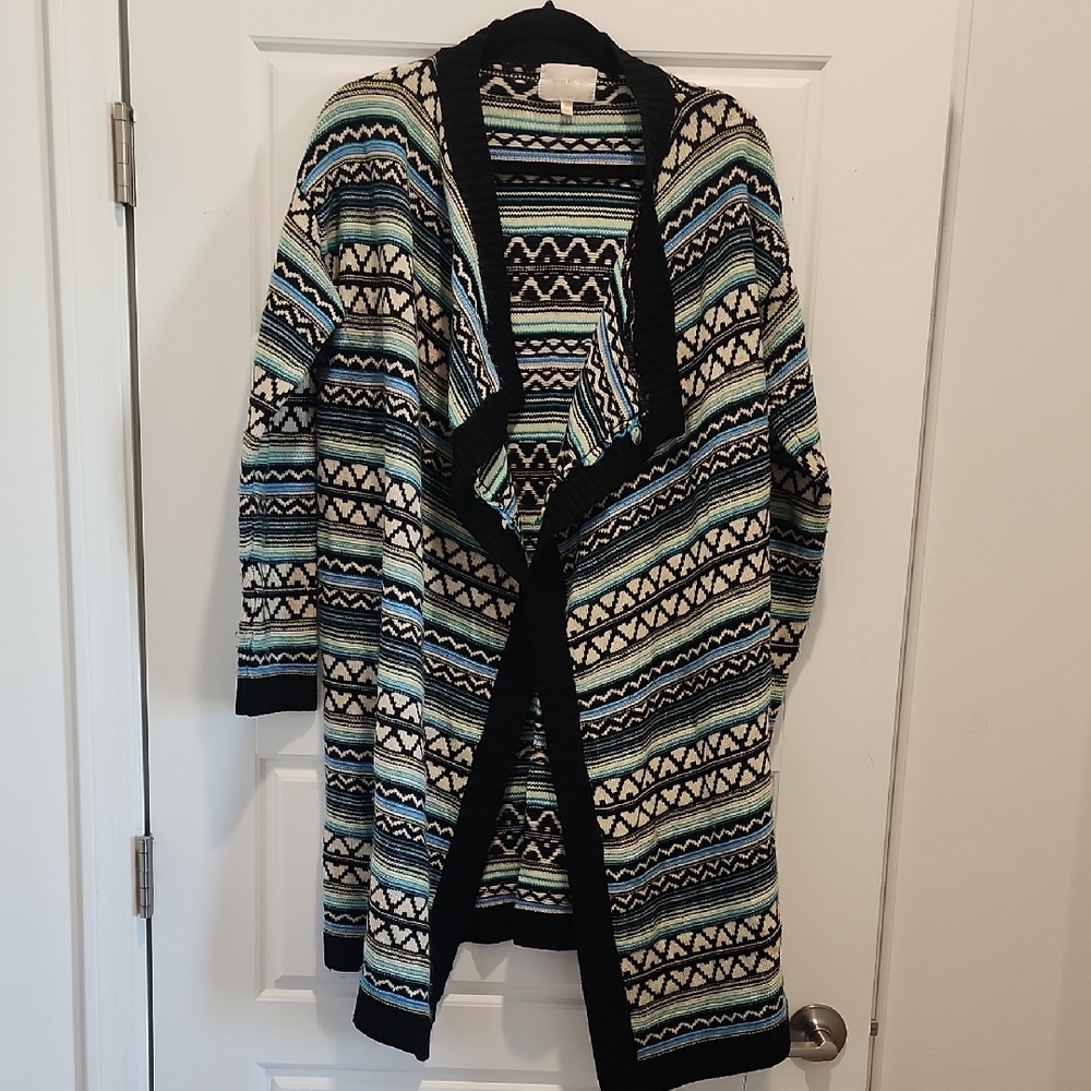 Skies are Blue Multicolor Patterned Women's Cardigan, size L